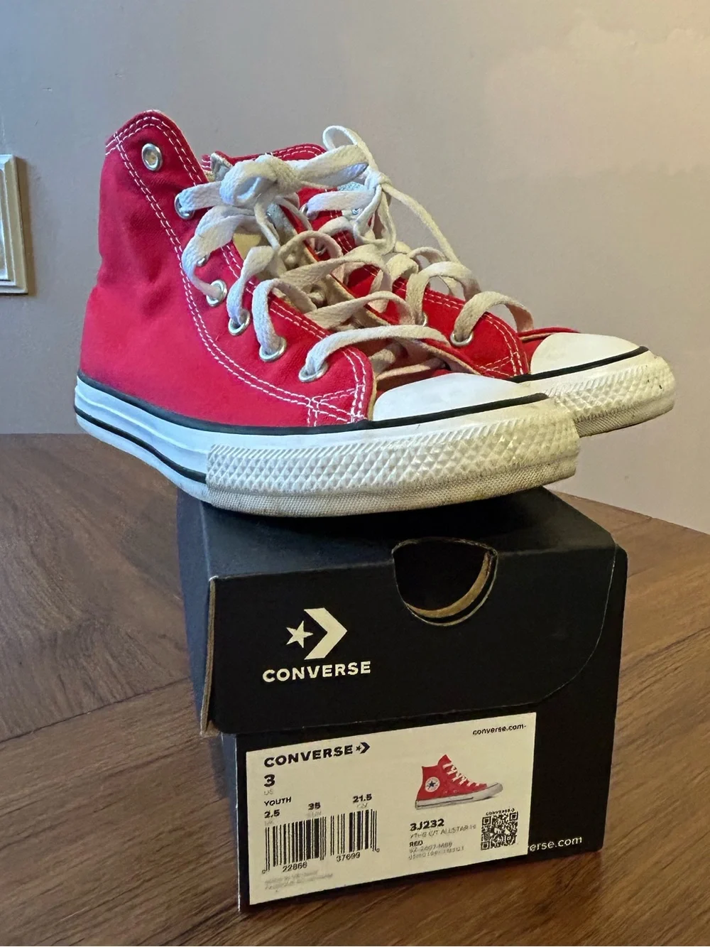 Kids Converse Red High-Top Canvas Sneakers with White Laces